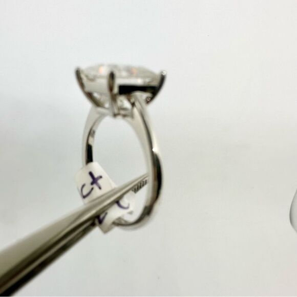 4 Carat Princess Cut Moissanite Ring 18k White Gold Finish Wedding Anniversary - Picture 8 of 12